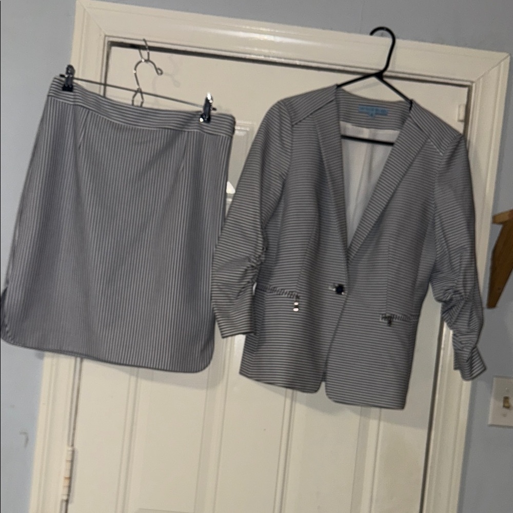 Antonio Melani Classic Gray Striped Blazer and Skirt Set